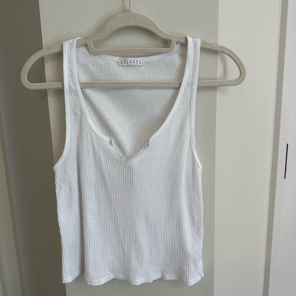 Lacausa White Ribbed Tanktop - M